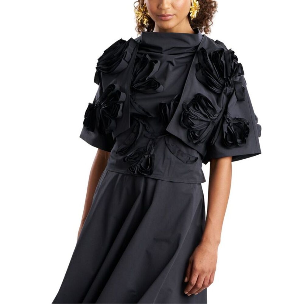 Natori Womens  Tech Taffeta 3D Embroidered Bolero, Black